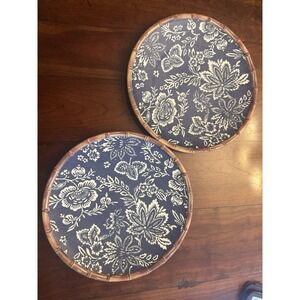 Set of 2 World Market Blue Flower Melamine 10" Dinner Plates‎